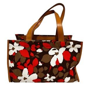 Kate Spade NY bold floral canvas satchel purse tote bag orange brown white